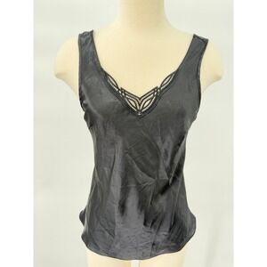 Cabernet Satin Tank Top Womens Medium Black Lace V-Neck Camisole Sleeveless